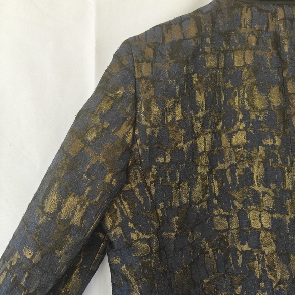 Lafayette 148 Gold Metallic Navy Painted Button Suit Jacket Women's Size 10 - Picture 15 of 15